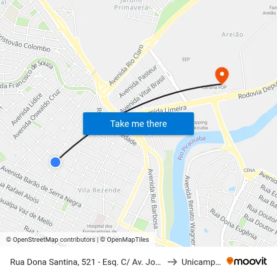 Rua Dona Santina, 521 - Esq. C/ Av. João Teodoro to Unicamp Fop map