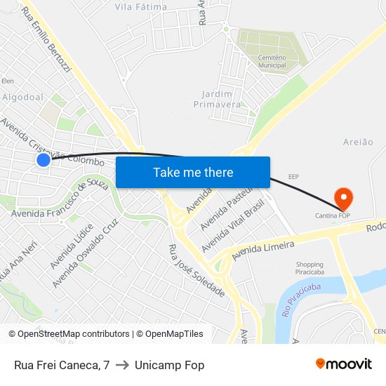Rua Frei Caneca, 7 to Unicamp Fop map