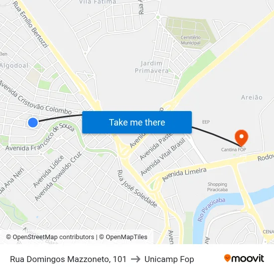 Rua Domingos Mazzoneto, 101 to Unicamp Fop map