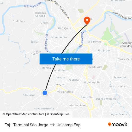 Tsj - Terminal São Jorge to Unicamp Fop map