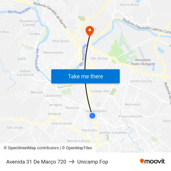 Avenida 31 De Março 720 to Unicamp Fop map