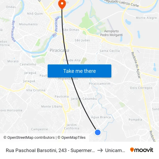 Rua Paschoal Barsotini, 243 - Supermercado Scarpin to Unicamp Fop map