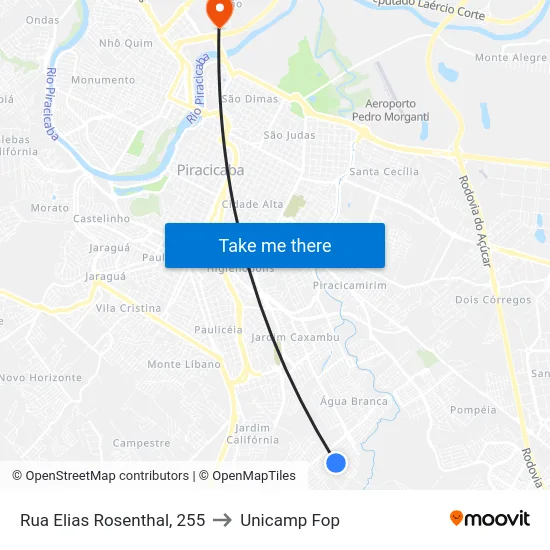 Rua Elias Rosenthal, 255 to Unicamp Fop map
