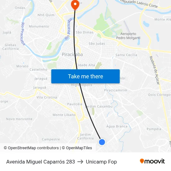 Avenida Miguel Caparrós 283 to Unicamp Fop map