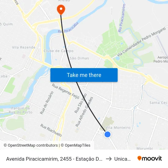 Avenida Piracicamirim, 2455 - Estação De Conexão Maderama to Unicamp Fop map