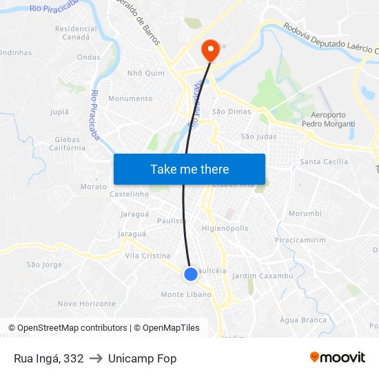 Rua Ingá, 332 to Unicamp Fop map