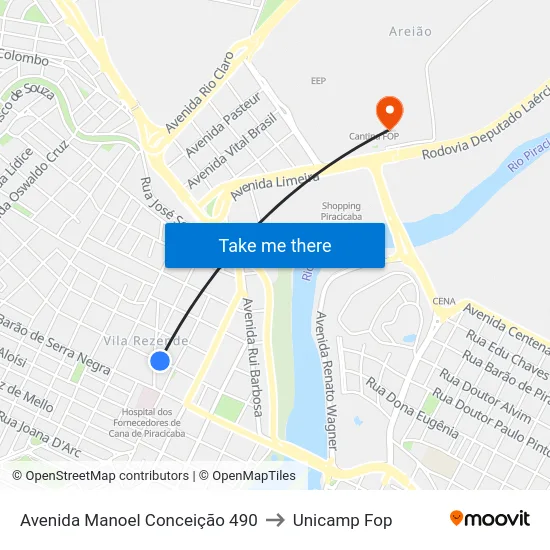 Avenida Manoel Conceição 490 to Unicamp Fop map