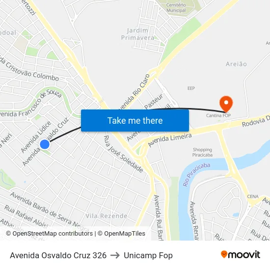 Avenida Osvaldo Cruz 326 to Unicamp Fop map