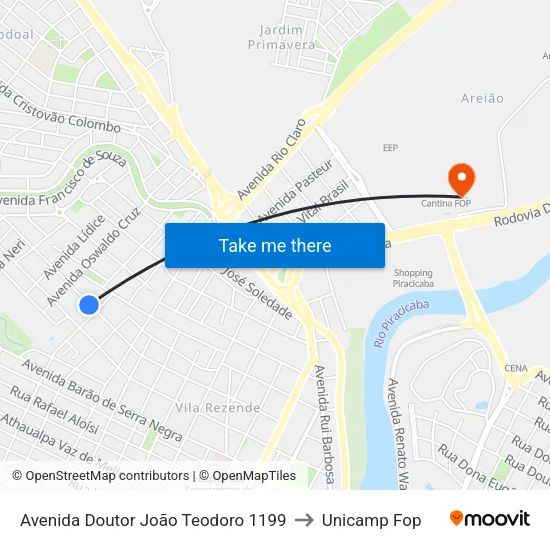 Avenida Doutor João Teodoro 1199 to Unicamp Fop map