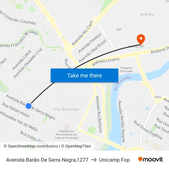 Avenida Barão De Serra Negra,1277 to Unicamp Fop map