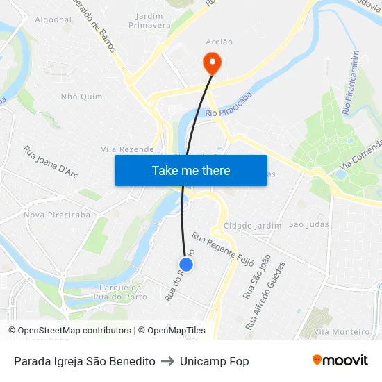 Parada Igreja São Benedito to Unicamp Fop map