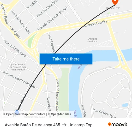 Avenida Barão De Valença 485 to Unicamp Fop map