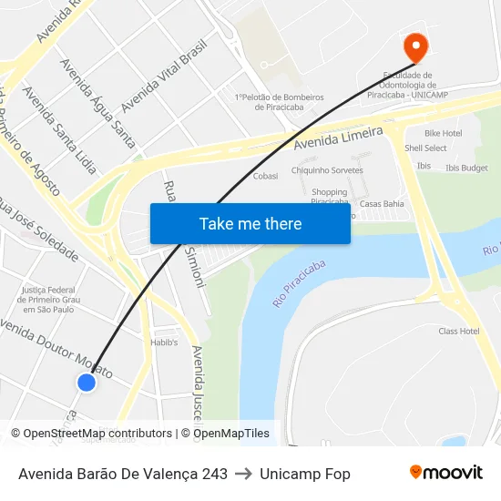 Avenida Barão De Valença 243 to Unicamp Fop map