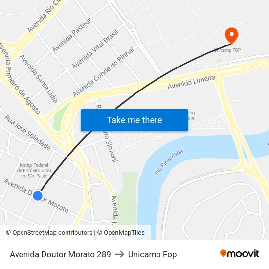Avenida Doutor Morato 289 to Unicamp Fop map