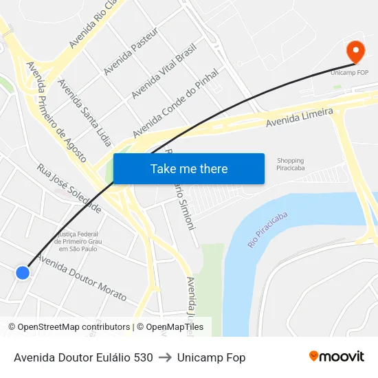 Avenida Doutor Eulálio 530 to Unicamp Fop map