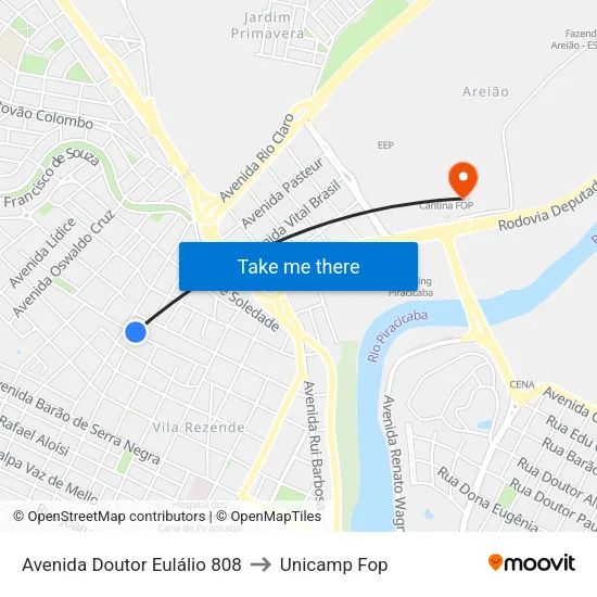 Avenida Doutor Eulálio 808 to Unicamp Fop map