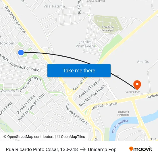 Rua Ricardo Pinto César, 130-248 to Unicamp Fop map