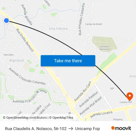 Rua Claudelis A. Nolasco, 56-102 to Unicamp Fop map