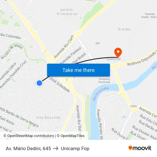 Av. Mário Dedini, 645 to Unicamp Fop map