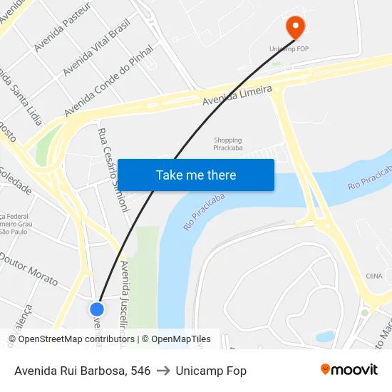 Avenida Rui Barbosa, 546 to Unicamp Fop map