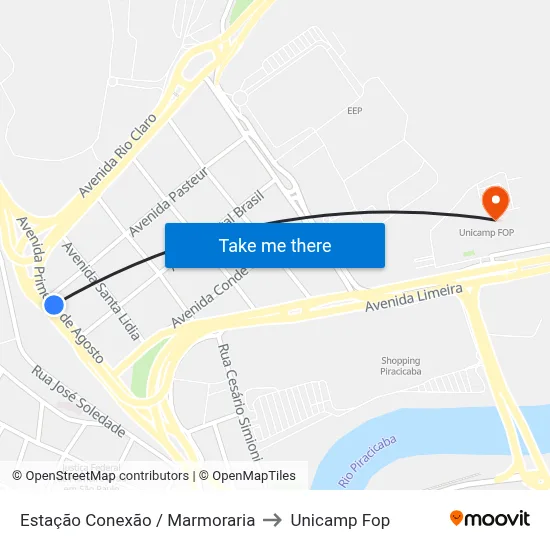 Estação Conexão / Marmoraria to Unicamp Fop map