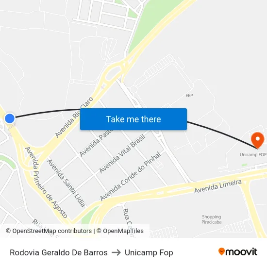 Rodovia Geraldo De Barros to Unicamp Fop map