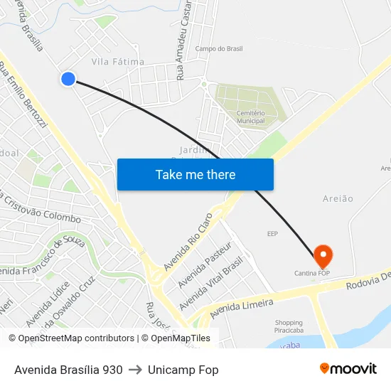 Avenida Brasília 930 to Unicamp Fop map