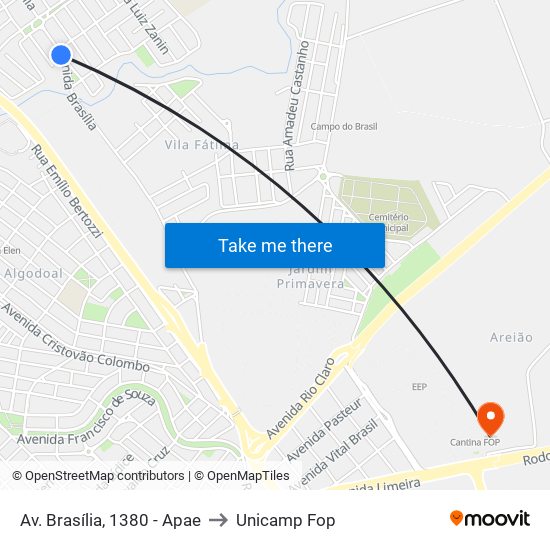 Av. Brasília, 1380 - Apae to Unicamp Fop map