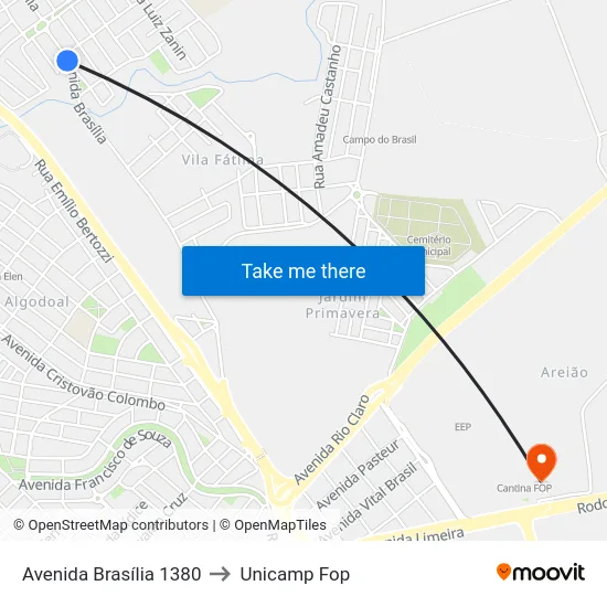 Avenida Brasília  1380 to Unicamp Fop map