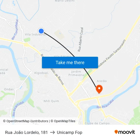 Rua João Lordelo, 181 to Unicamp Fop map