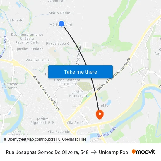 Rua Josaphat Gomes De Oliveira, 548 to Unicamp Fop map