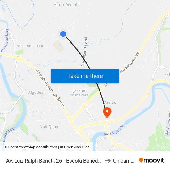 Av. Luiz Ralph Benati, 26 - Escola Benedito De Andrade to Unicamp Fop map