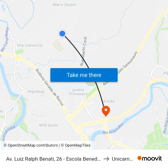 Av. Luiz Ralph Benati, 26 - Escola Benedito De Andrade to Unicamp Fop map