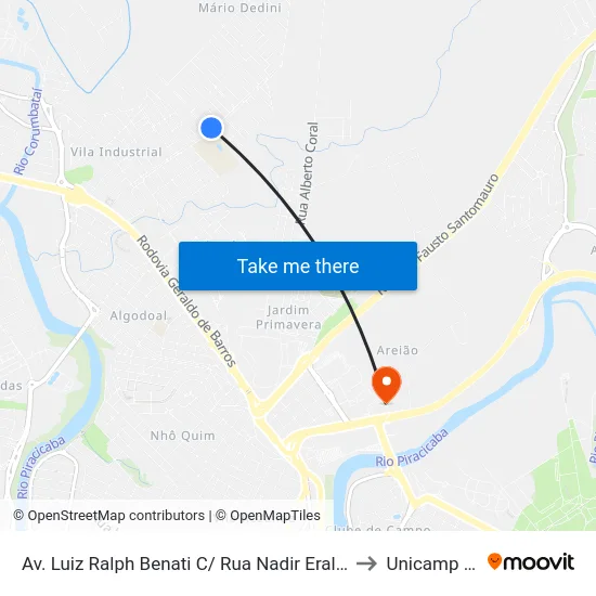 Av. Luiz Ralph Benati C/ Rua Nadir Eraldo Stela to Unicamp Fop map
