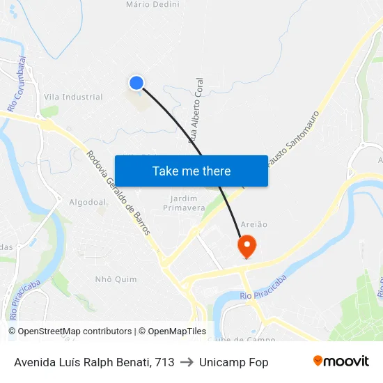 Avenida Luís Ralph Benati, 713 to Unicamp Fop map