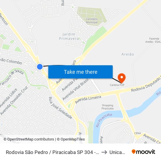 Rodovia São Pedro / Piracicaba SP 304 - Oposto Arcelormittal to Unicamp Fop map