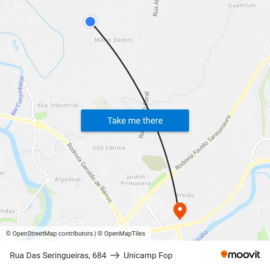 Rua Das Seringueiras, 684 to Unicamp Fop map