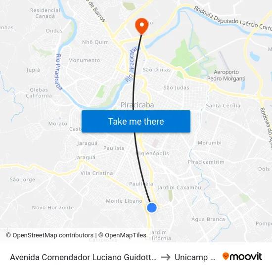 Avenida Comendador Luciano Guidotti, 2484 to Unicamp Fop map