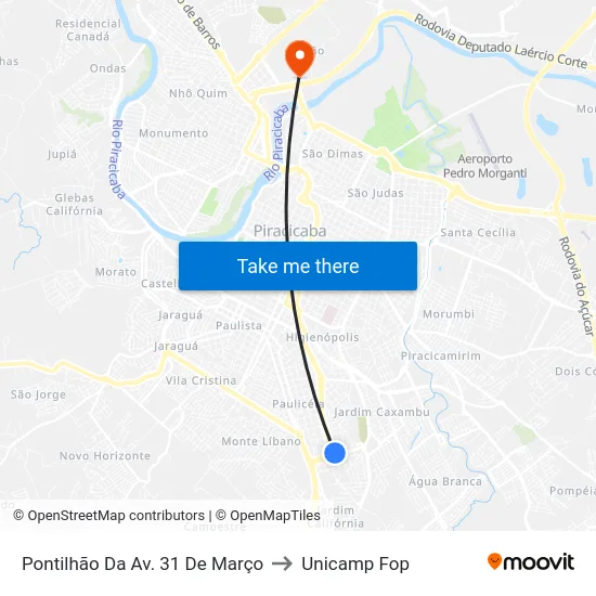 Pontilhão Da Av. 31 De Março to Unicamp Fop map