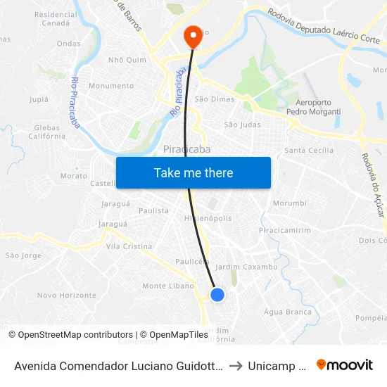 Avenida Comendador Luciano Guidotti 2645 to Unicamp Fop map