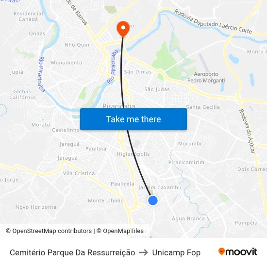 Cemitério Parque Da Ressurreição to Unicamp Fop map