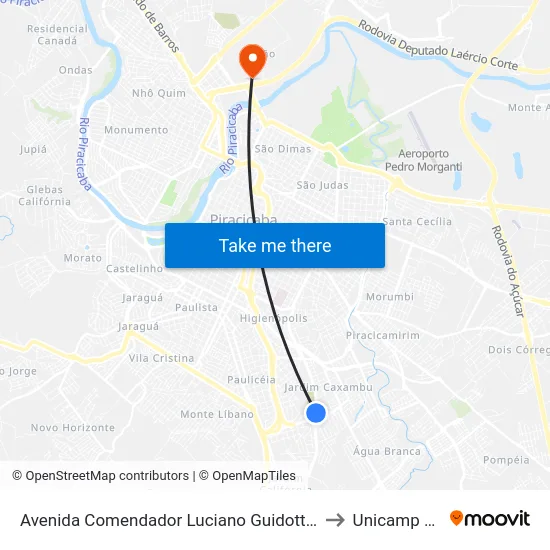 Avenida Comendador Luciano Guidotti 1837 to Unicamp Fop map