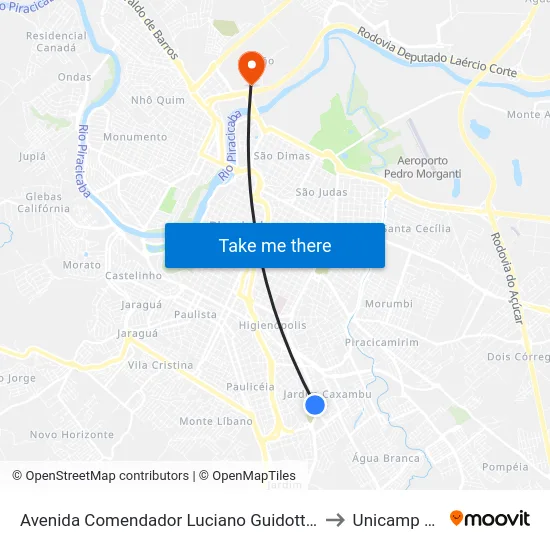 Avenida Comendador Luciano Guidotti 1719 to Unicamp Fop map