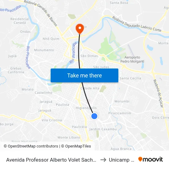 Avenida Professor Alberto Volet Sachs, 53-63 to Unicamp Fop map