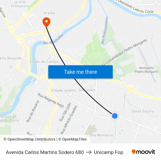 Avenida Carlos Martins Sodero 680 to Unicamp Fop map