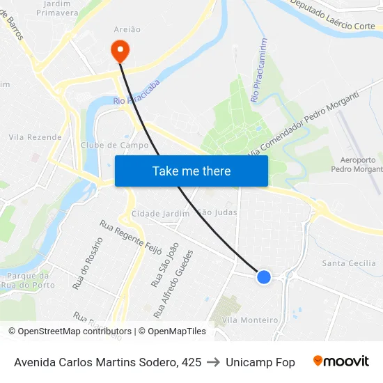Avenida Carlos Martins Sodero, 425 to Unicamp Fop map