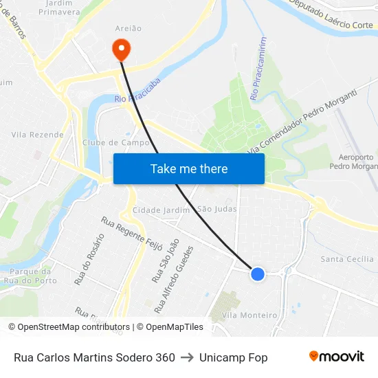 Rua Carlos Martins Sodero 360 to Unicamp Fop map