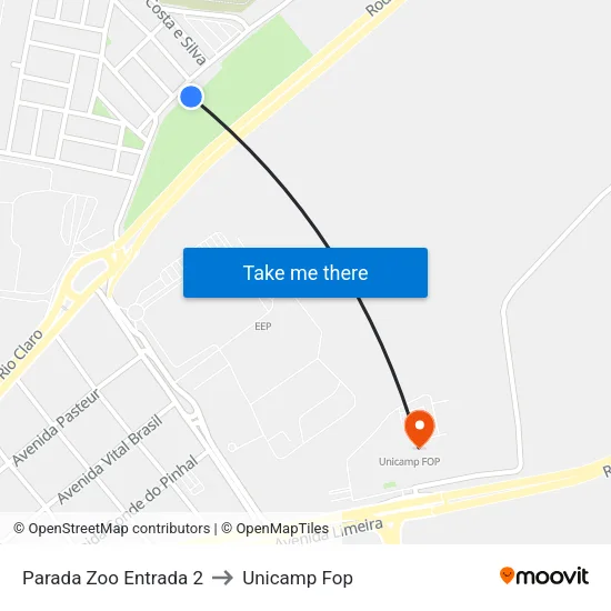 Parada Zoo Entrada 2 to Unicamp Fop map