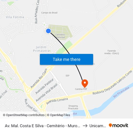 Av. Mal. Costa E Silva - Cemitério - Muro Cemitério Da Vila to Unicamp Fop map