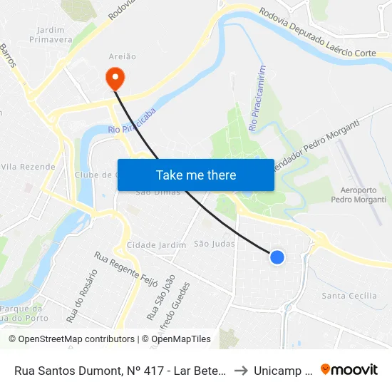 Rua Santos Dumont, Nº 417 - Lar Betel, Nº 417 to Unicamp Fop map